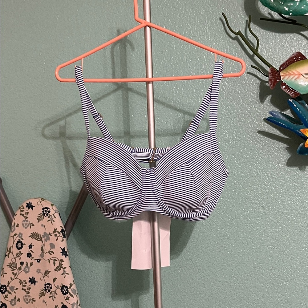 Lands' End Blue and White Striped Bikini Top